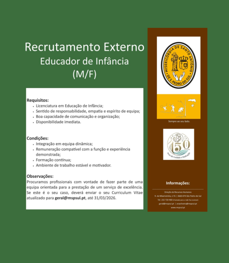 Read more about the article Oportunidade de Emprego – Educador de infância